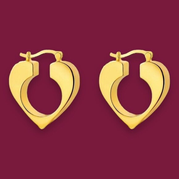 NWT  Heart Hoop Earrings 14K Gold Plated Elegant Minimalist Classic - Picture 10 of 10